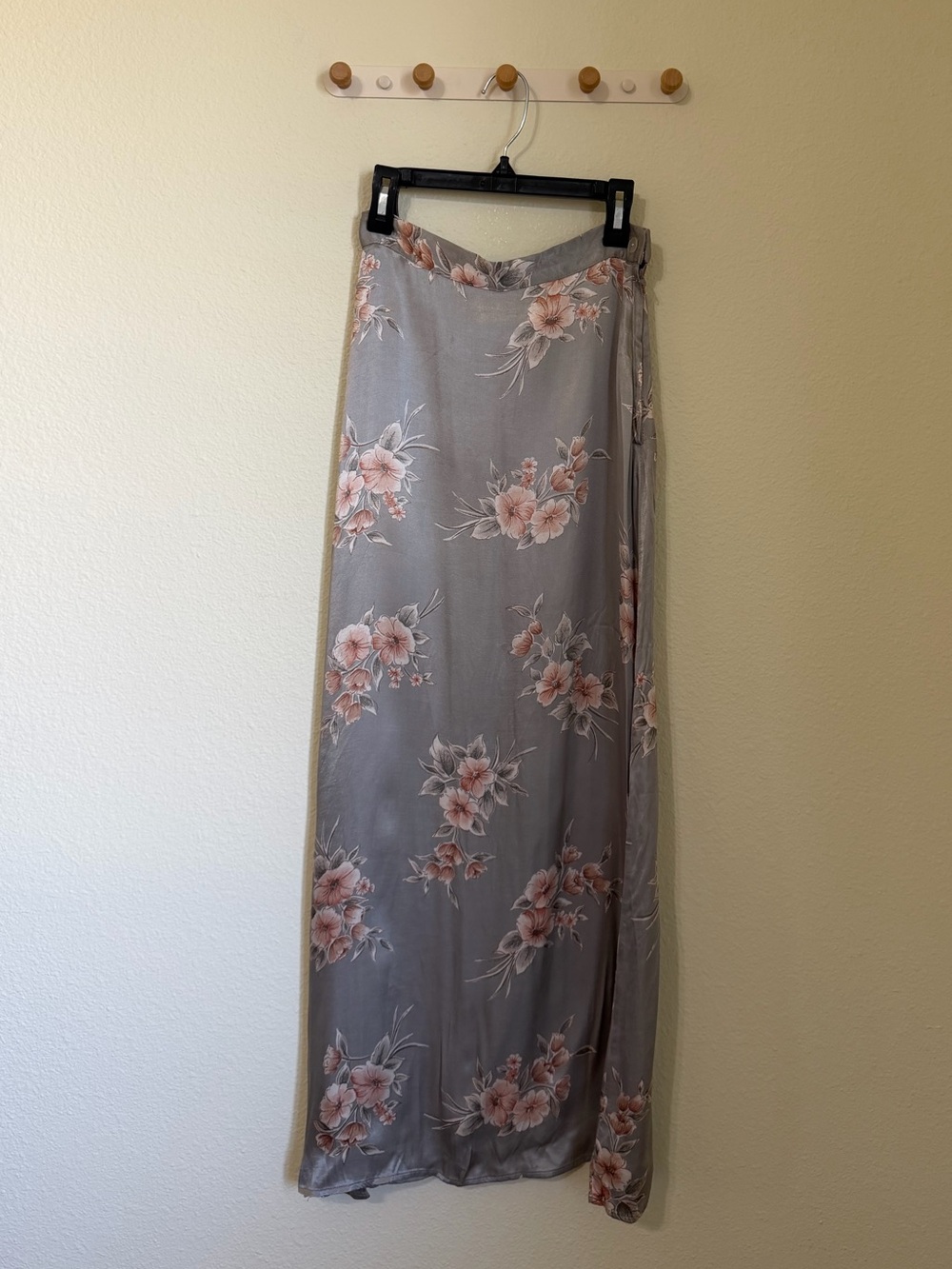 A. Byer Gray Maxi Skirt with Pink Floral Print
